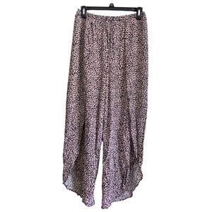 Jolie Flowy Wide Leg Pants Animal Print Pink Black Open Slit Elastic Waistband S